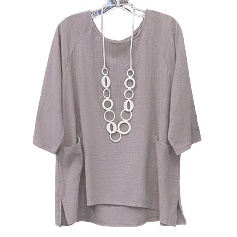 CELLABIE Light Gray Pocket Side Slit Raglan Top Size 2XL